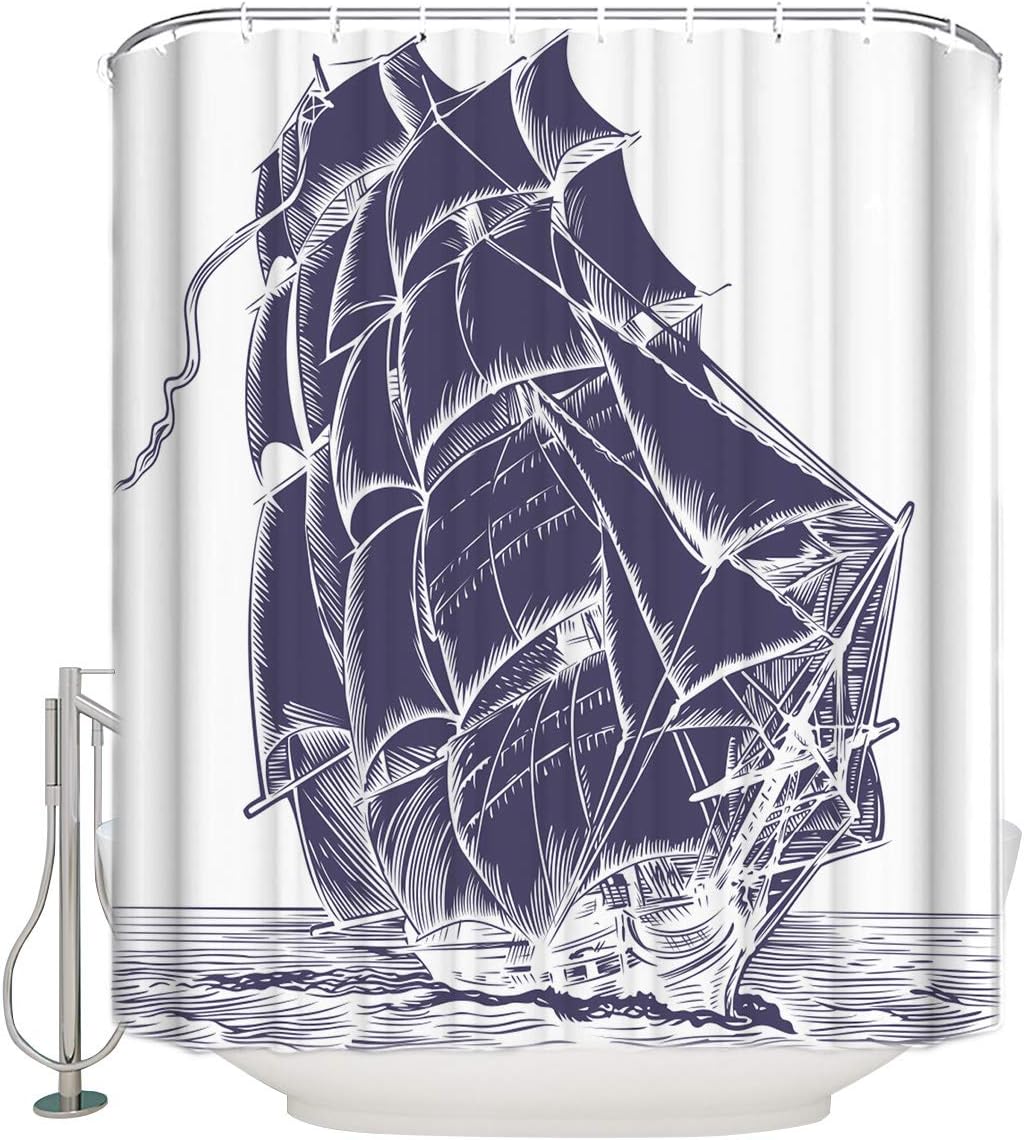 Pirate Boat Design Waterproof Shower Curtain for Nautical Touch