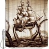 Pirate Boat and Ocean Animal Kraken Octopus Print Shower Curtain for Bathroom Decor
