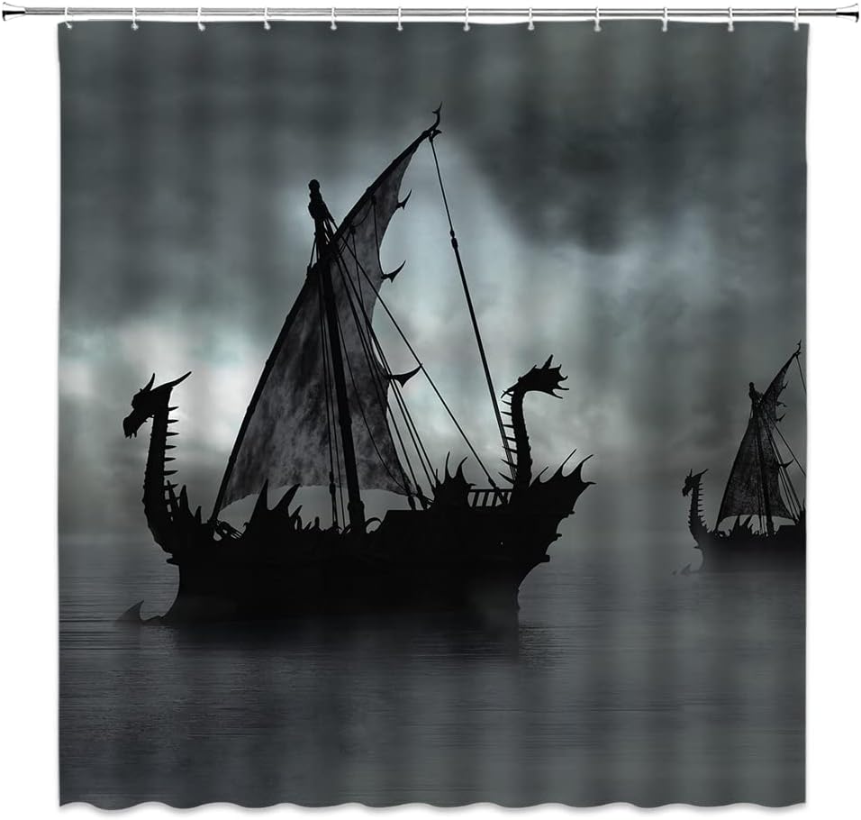 Pirate Boats Vintage Sailboat Shower Curtain - Perfect for Nautical Theme Lovers