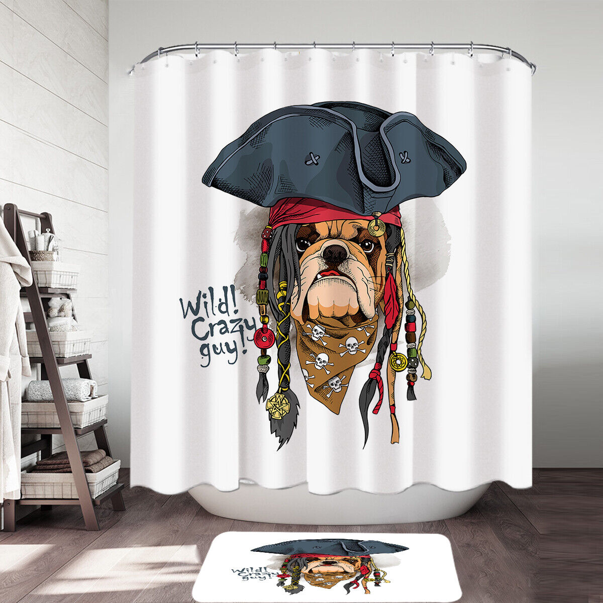 Pirate Bulldog Shower Curtain - Cool And Crazy Bathroom Decor