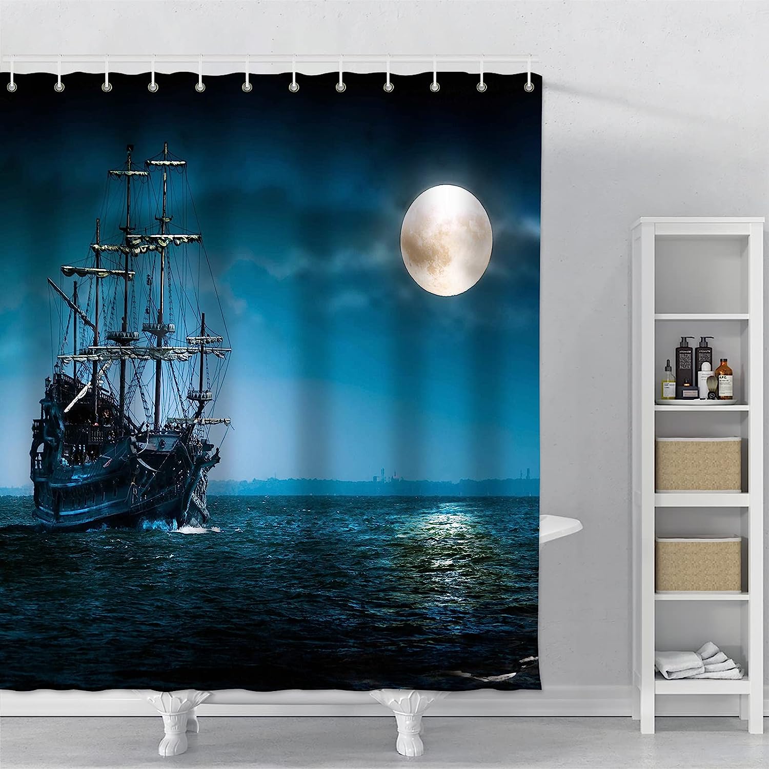 Pirate Ghost Ship Shower Curtain for a Spooky Bathroom Theme