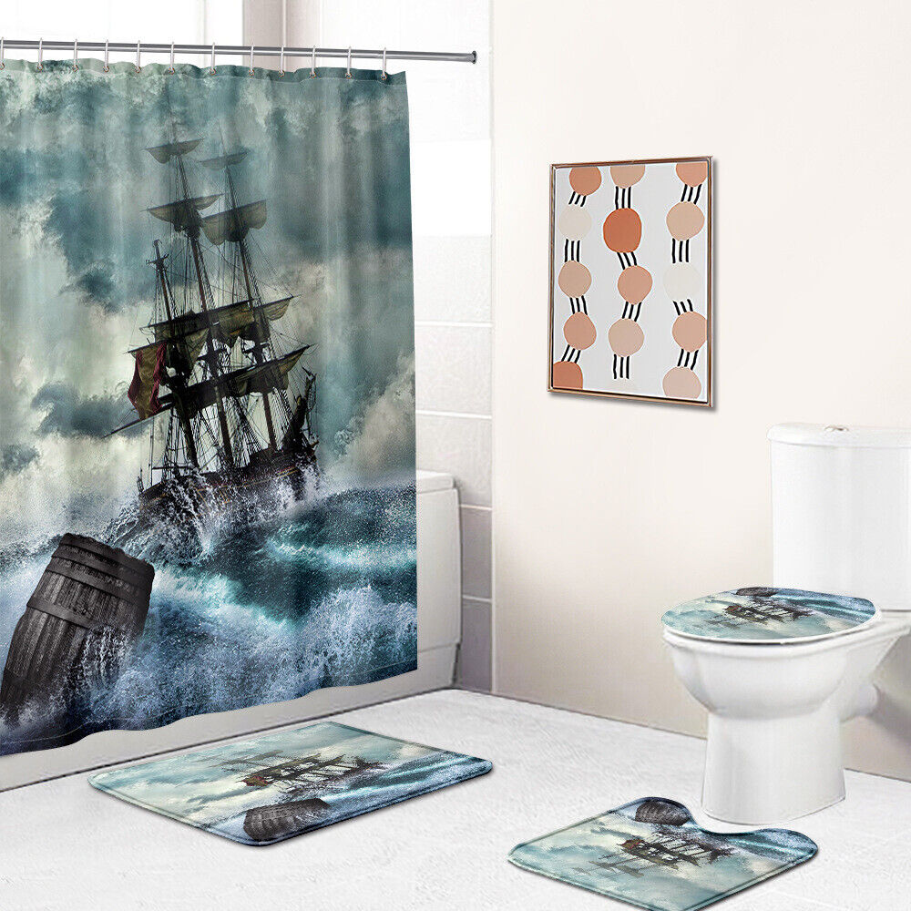 Pirate Marine Fishing Vessel Bathroom Shower Curtain