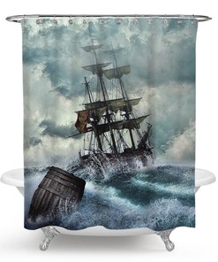 Pirate Marine Fishing Vessel Bathroom Shower Curtain