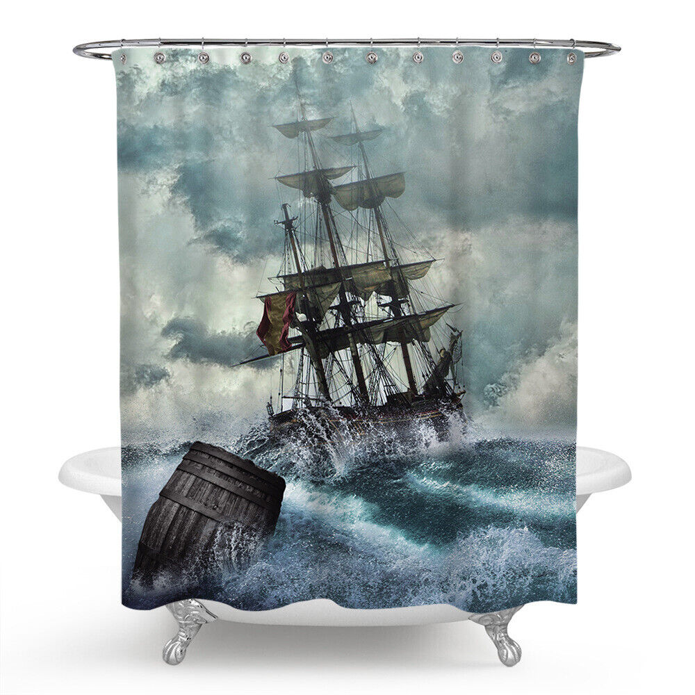 Pirate Marine Fishing Vessel Bathroom Shower Curtain