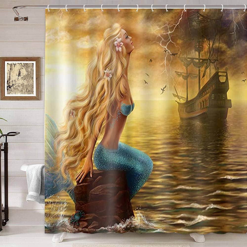 Pirate Mermaid Shower Curtain For A Whimsical Bathroom Decor, Fantasy-Themed Bathroom Accessories - Image 2
