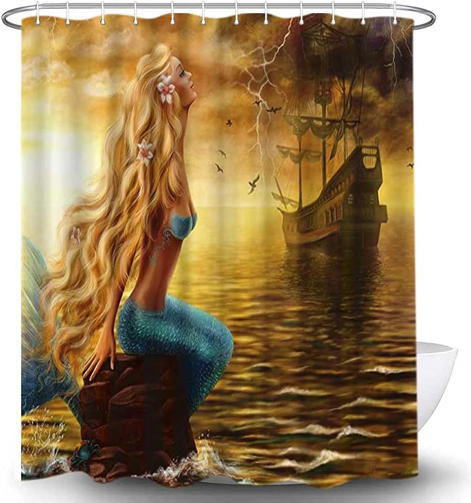 Pirate Mermaid Shower Curtain For A Whimsical Bathroom Decor, Fantasy-Themed Bathroom Accessories - Image 3