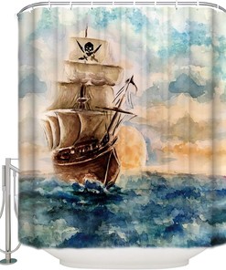 Pirate Sail Watercolor Style Shower Curtain - Oil Painting for Bathroom Accessories