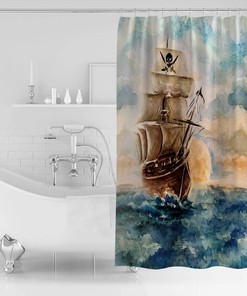 Pirate Sail Watercolor Style Shower Curtain - Oil Painting for Bathroom Accessories