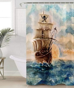 Pirate Sail Watercolor Style Shower Curtain - Oil Painting for Bathroom Accessories