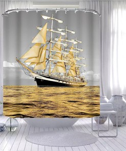 Pirate Sailboat 3D Ship Anchor Rudder Boat Shower Curtain For A Themed Bathroom