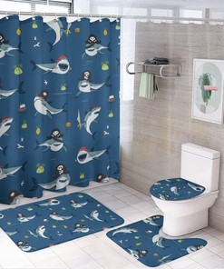 Pirate Shark Attack Shower Curtain, Waterproof Bathroom Decor by Vantaso