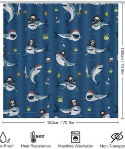 Pirate Shark Attack Shower Curtain, Waterproof Bathroom Decor by Vantaso