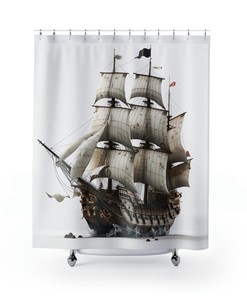 Pirate Ship Artistic Print Shower Curtain for Rustic and Nautical Bathroom Decor
