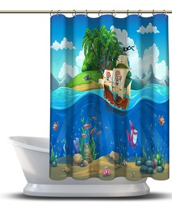 Pirate Ship In The Tropics Shower Curtain - Cartoon Bathroom Decor