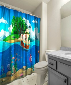 Pirate Ship In The Tropics Shower Curtain - Cartoon Bathroom Decor