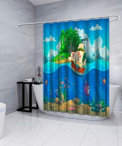 Pirate Ship In The Tropics Shower Curtain - Cartoon Bathroom Decor