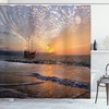 Pirate Ship In Waves Print Colorful Shower Curtain For A Nautical Bathroom Theme