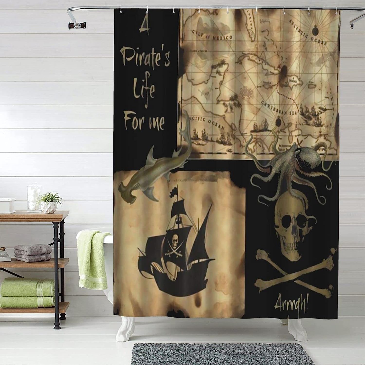 Pirate Ship Nautical Shower Curtain for a Seafaring Theme