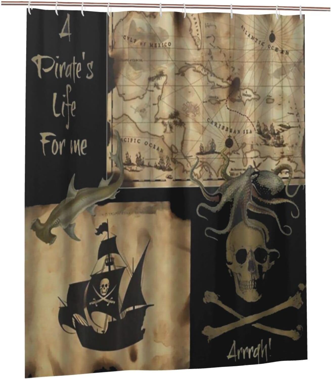 Pirate Ship Nautical Shower Curtain for a Seafaring Theme