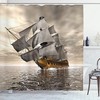 Pirate Ship Ocean Shower Curtain, Cloudy Sky Voyage Exploration Theme