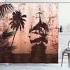 Pirate Ship Ocean Shower Curtain, Misty Palm Trees Grunge Background Print, Cloth Bathroom Decor