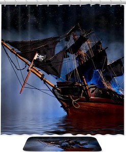 Pirate Ship Shower Curtain - Black Bathroom Decor For Adventure Lovers