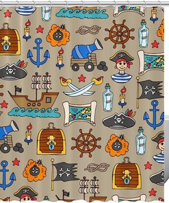 Pirate Ship Treasure Map Print Shower Curtain for Bathroom