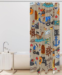 Pirate Ship Treasure Map Print Shower Curtain for Bathroom