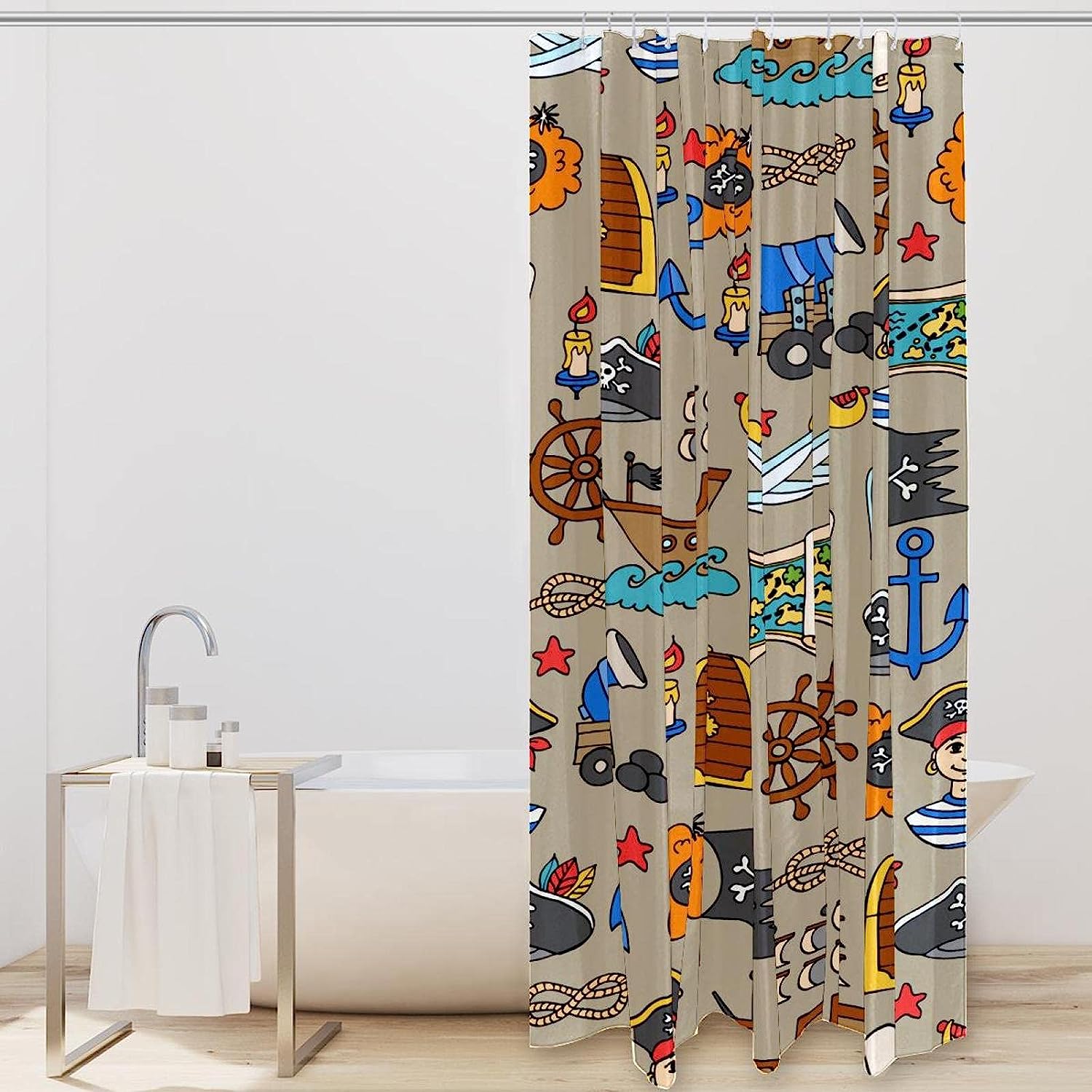 Pirate Ship Treasure Map Print Shower Curtain for Bathroom