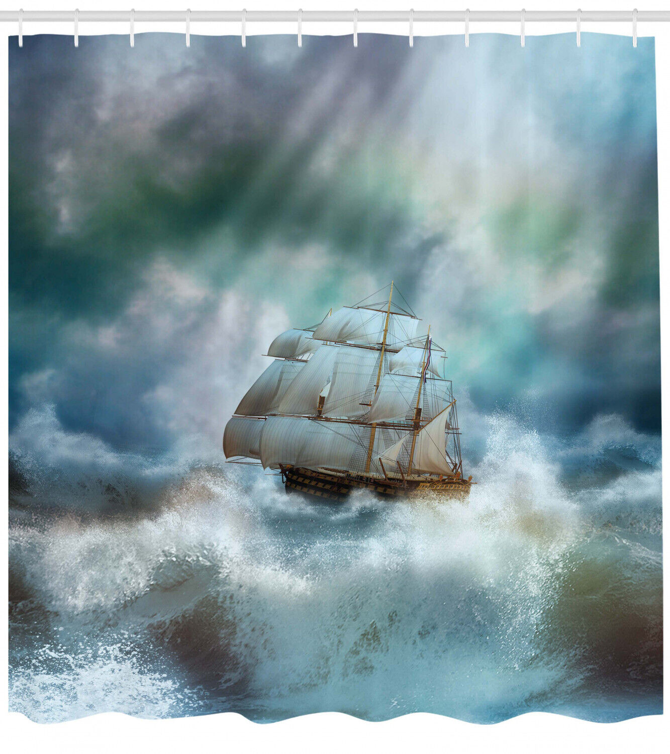 Pirate Ship on Wavy Sea Ocean Print Shower Curtain for Bathroom