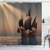 Pirate Skeleton Captain Shower Curtain, Corsair With Macaw Parrot And Steering Wheel, Cloth Fabric Bathroom Decorcolor