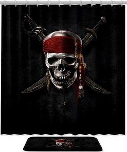 Pirate Skull Fabric Shower Curtain - Nautical Skull Bathroom Decor