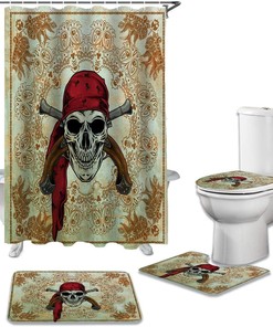 Pirate Skull Paisley Design Bathroom Print Shower Curtain