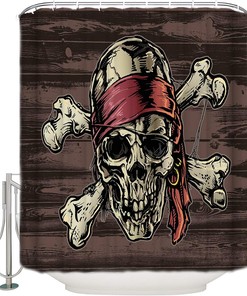 Pirate Skull Pattern Shower Curtain - Pirate Themed Bathroom Decor
