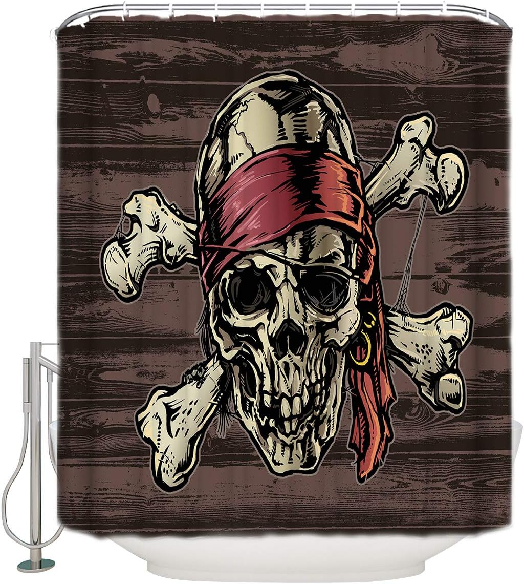 Pirate Skull Pattern Shower Curtain - Pirate Themed Bathroom Decor