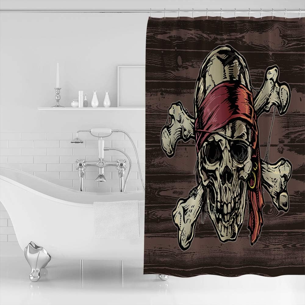Pirate Skull Pattern Shower Curtain - Pirate Themed Bathroom Decor