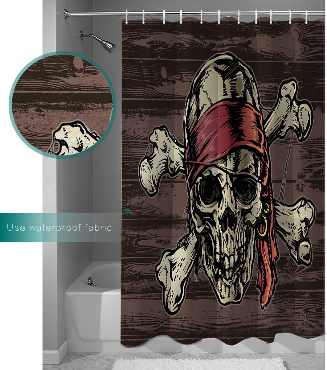 Pirate Skull Pattern Shower Curtain - Pirate Themed Bathroom Decor