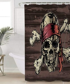 Pirate Skull Pattern Shower Curtain - Pirate Themed Bathroom Decor