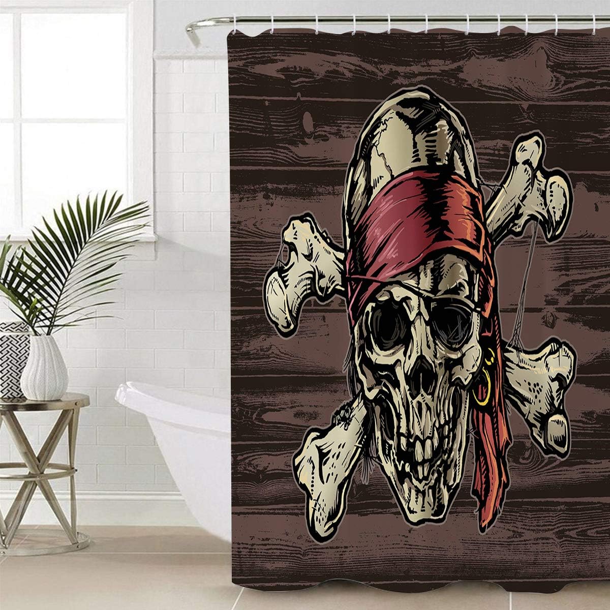 Pirate Skull Pattern Shower Curtain - Pirate Themed Bathroom Decor