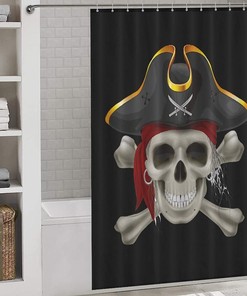 Pirate Skull Print Shower Curtain with Waterproof Fabric and Rustproof Hooks
