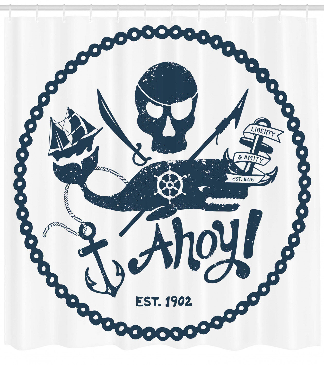 Pirate Skull Ship Anchor Shower Curtain For Nautical Bathroom Decor - Image 2