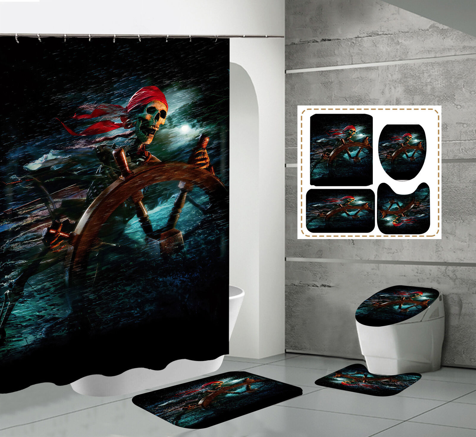 Pirate Skull Skeleton Waterproof Fabric Shower Curtain for Bathroom