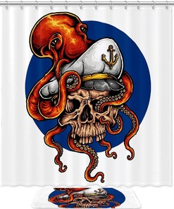Pirate Skull and Anchor Print Shower Curtain Waterproof Fabric for a Quirky Bathroom Decor