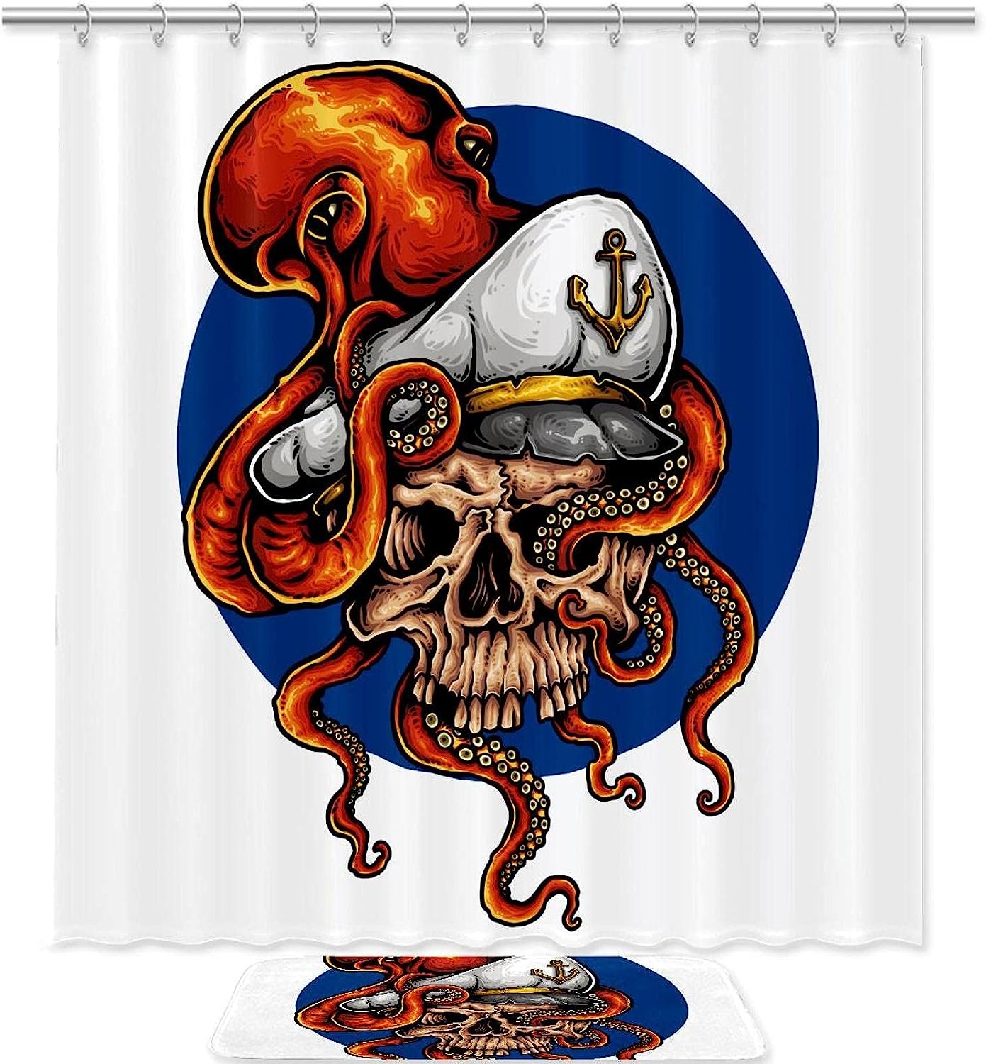 Pirate Skull and Anchor Print Shower Curtain Waterproof Fabric for a Quirky Bathroom Decor