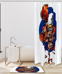 Pirate Skull and Anchor Print Shower Curtain Waterproof Fabric for a Quirky Bathroom Decor