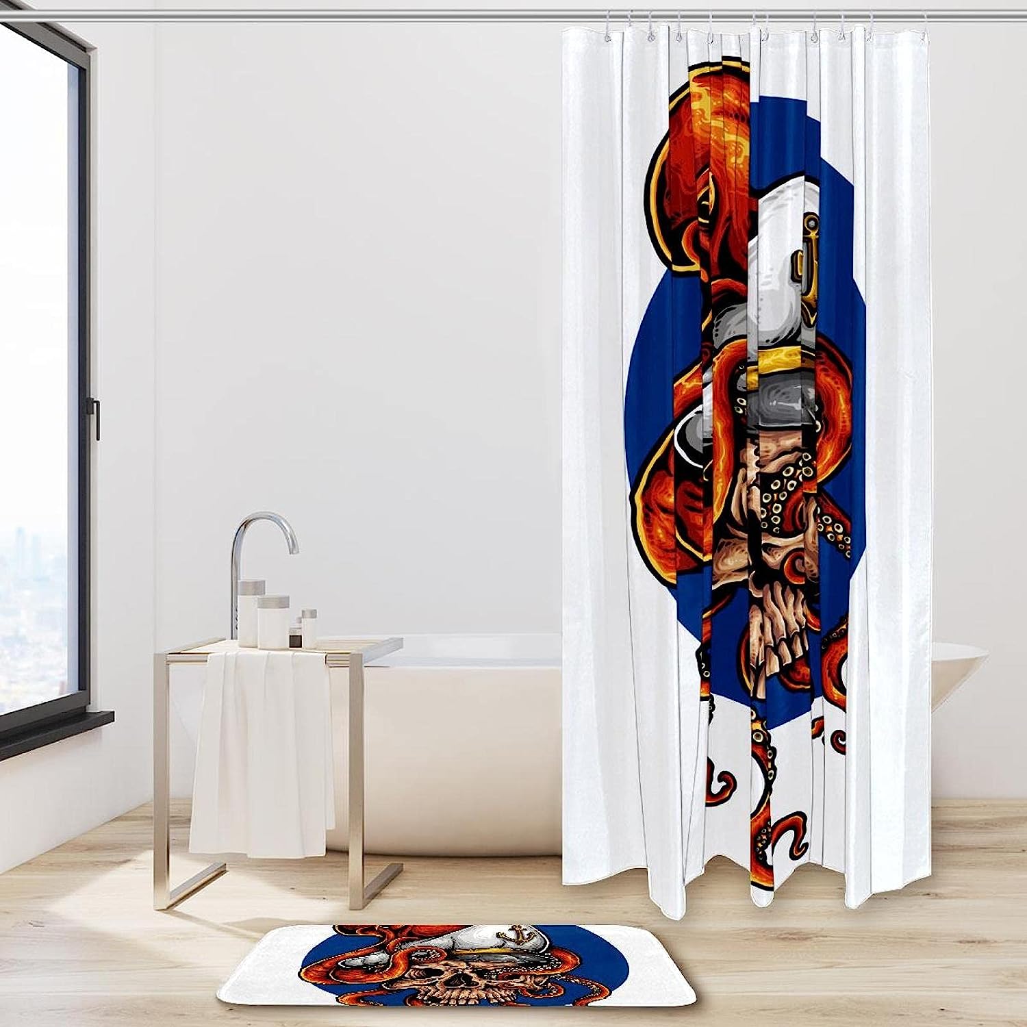 Pirate Skull and Anchor Print Shower Curtain Waterproof Fabric for a Quirky Bathroom Decor