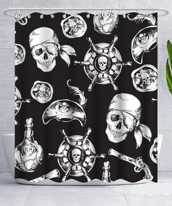Pirate Skulls and Anchor Retro Horror Art Shower Curtain