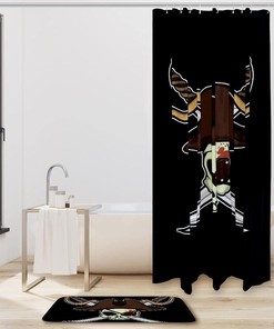 Pirate Skulls on Black Fabric Shower Curtain with Waterproof Print