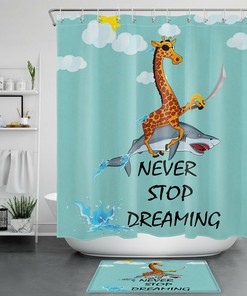 Pirate-Themed Bathroom Decor With Funny Shark Giraffe Print, Dream Big And Never Stop Shower Curtain