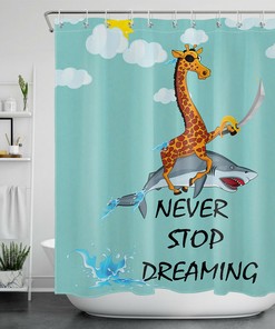 Pirate-Themed Bathroom Decor With Funny Shark Giraffe Print, Dream Big And Never Stop Shower Curtain